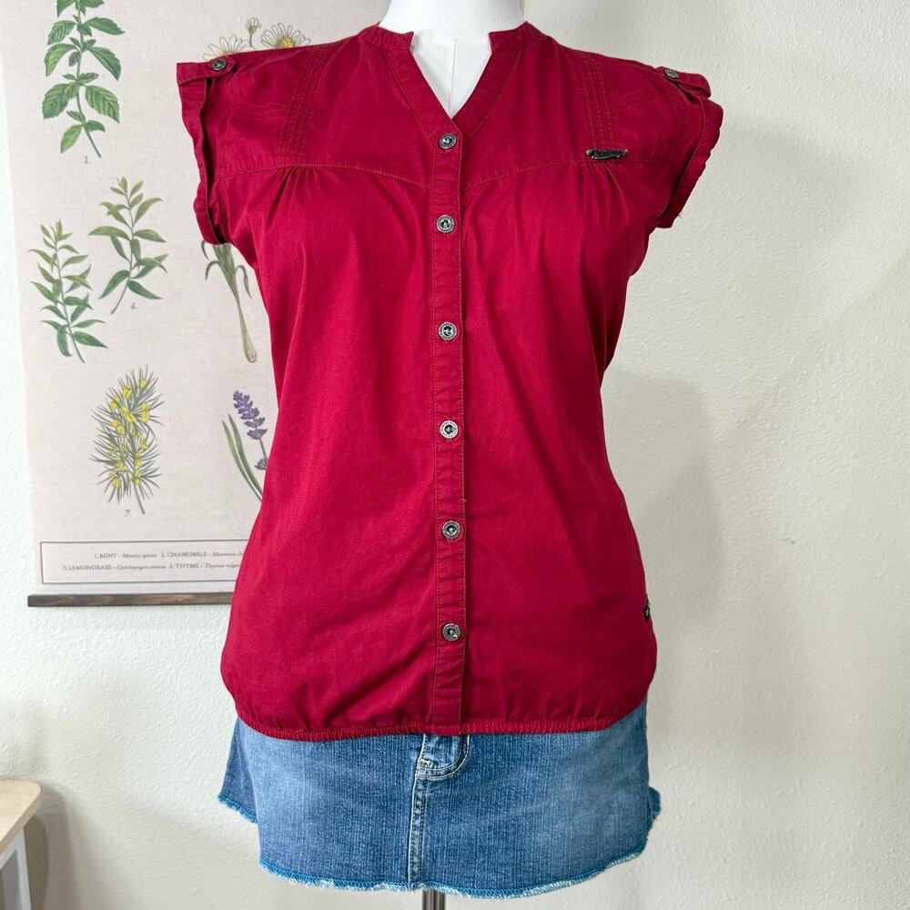 Vintage 90s Y2k Dickies Pleated Button Up Top Utility Americana Grunge Skater M